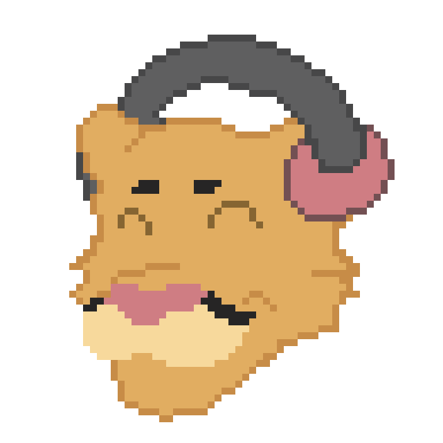 Pixel mountain lion logo (burlapjoe) wearing over-ear headphones